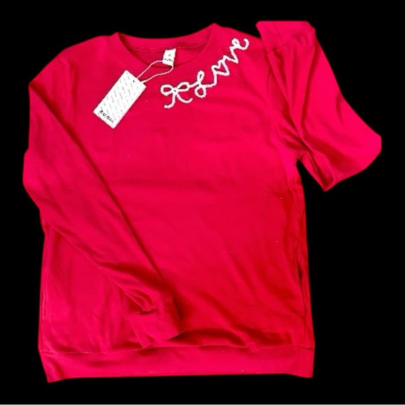 Dark Pink Valentines Love Hand Drawn and Hand Embroidered Sweatshirt NWT - Picture 8 of 12